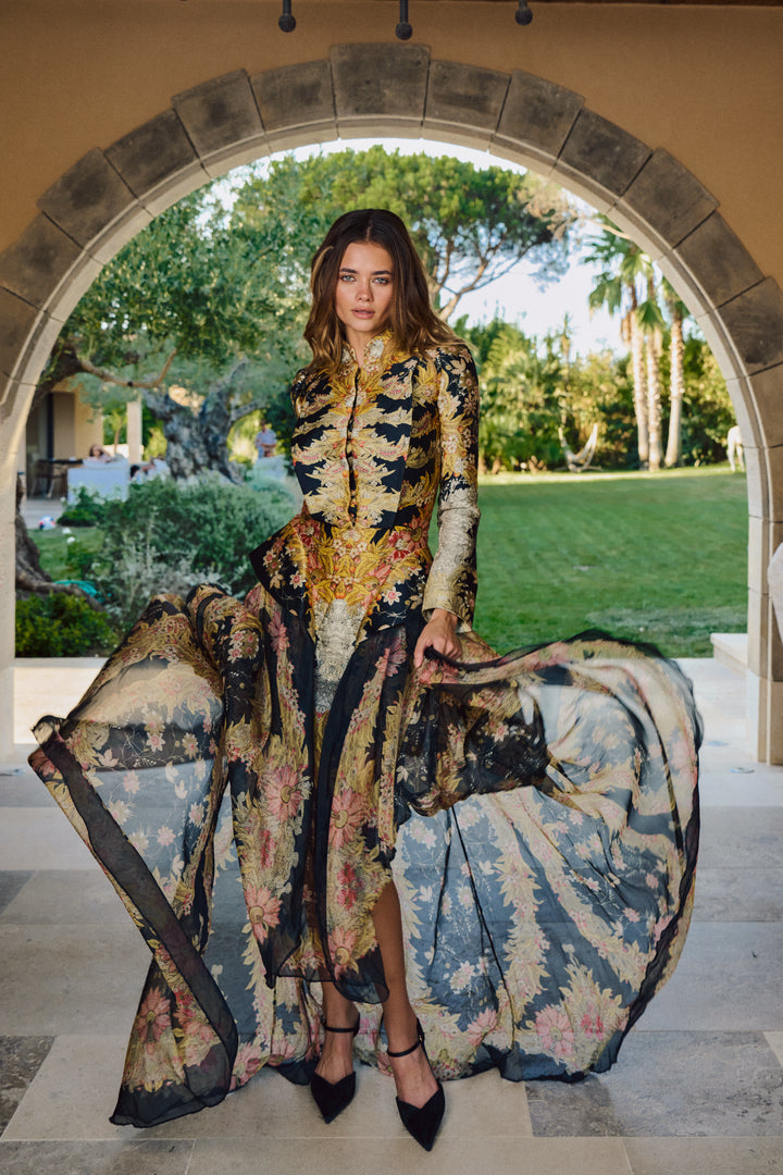 Alexander McQueen Black Foliage-Print Silk Dress by Sarah Burton (SS 2011)