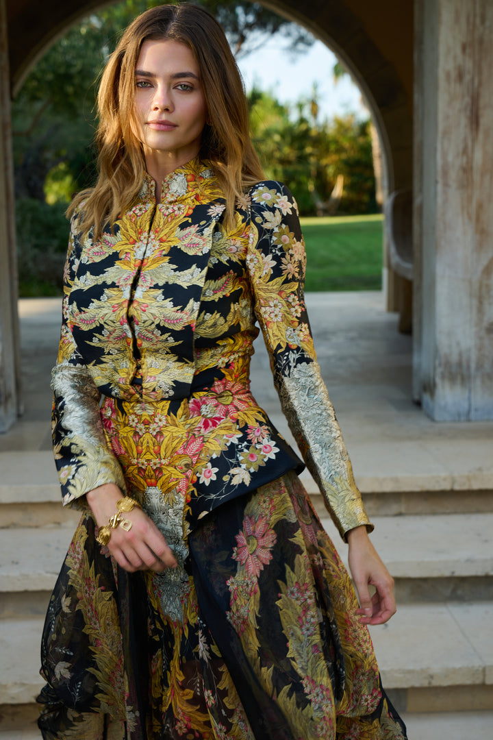 Alexander McQueen Black Foliage-Print Silk Dress by Sarah Burton (SS 2011)