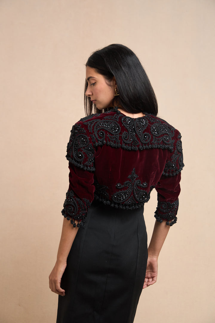 Cristóbal Balenciaga Burgundy Silk Velvet Embroidered Matador Jacket (AW 1946)