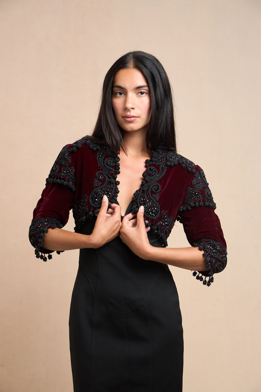 Cristóbal Balenciaga Burgundy Silk Velvet Embroidered Matador Jacket (AW 1946)