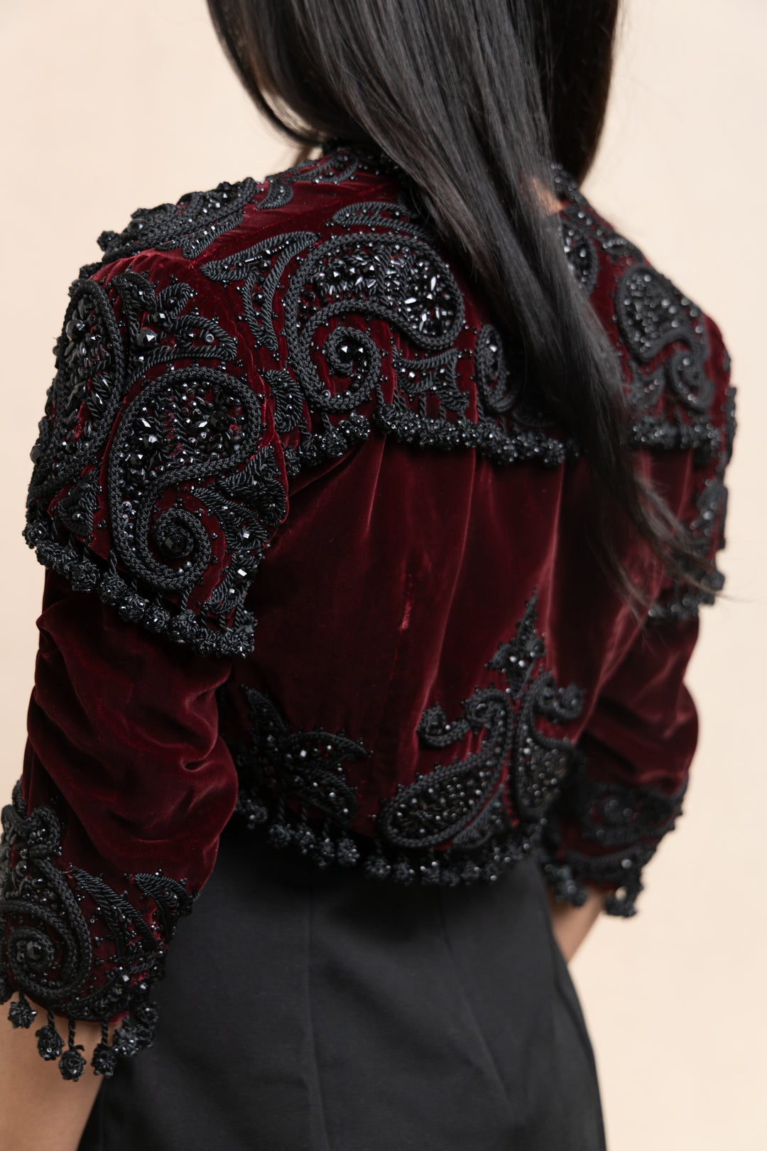 Cristóbal Balenciaga Burgundy Silk Velvet Embroidered Matador Jacket (AW 1946)