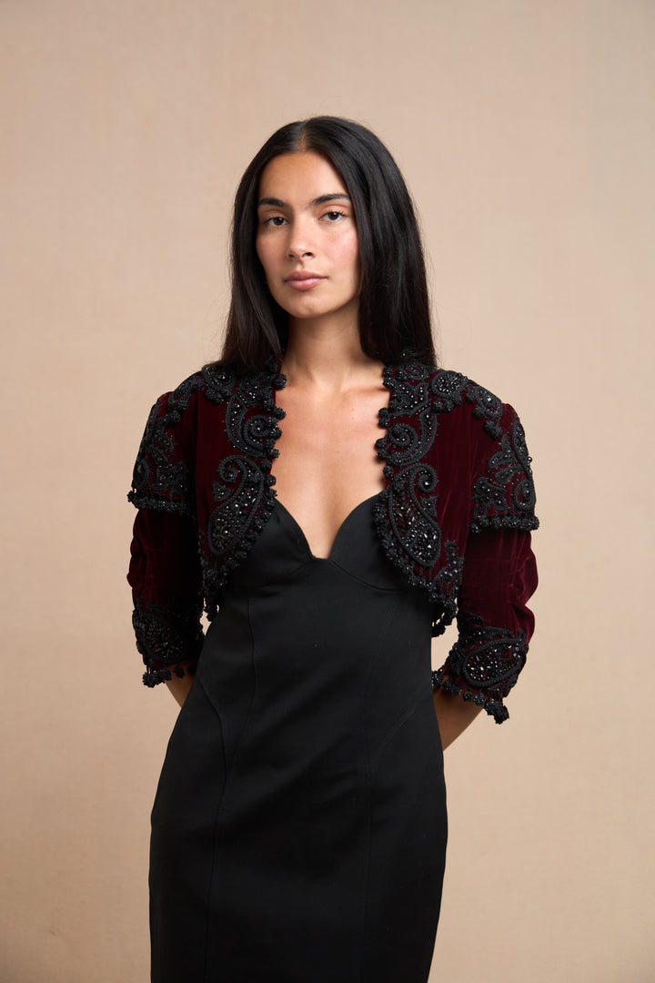 Cristóbal Balenciaga Burgundy Silk Velvet Embroidered Matador Jacket (AW 1946)