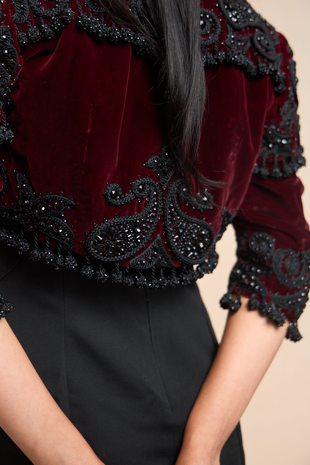 Cristóbal Balenciaga Burgundy Silk Velvet Embroidered Matador Jacket (AW 1946)