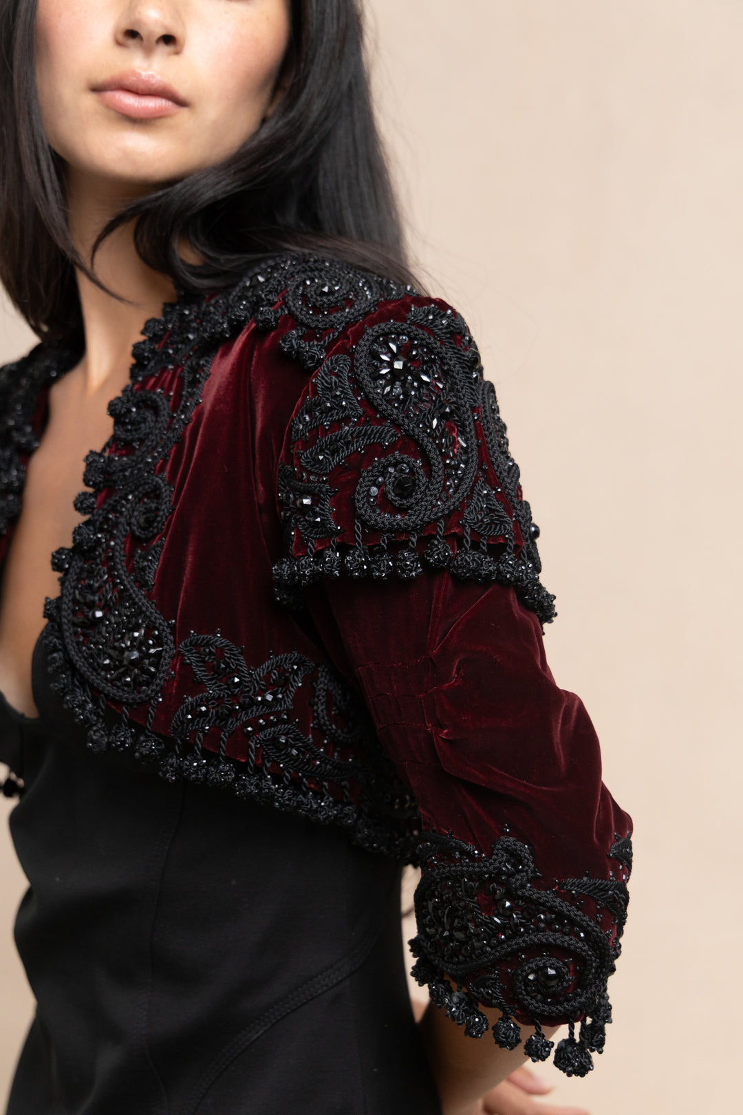 Cristóbal Balenciaga Burgundy Silk Velvet Embroidered Matador Jacket (AW 1946)