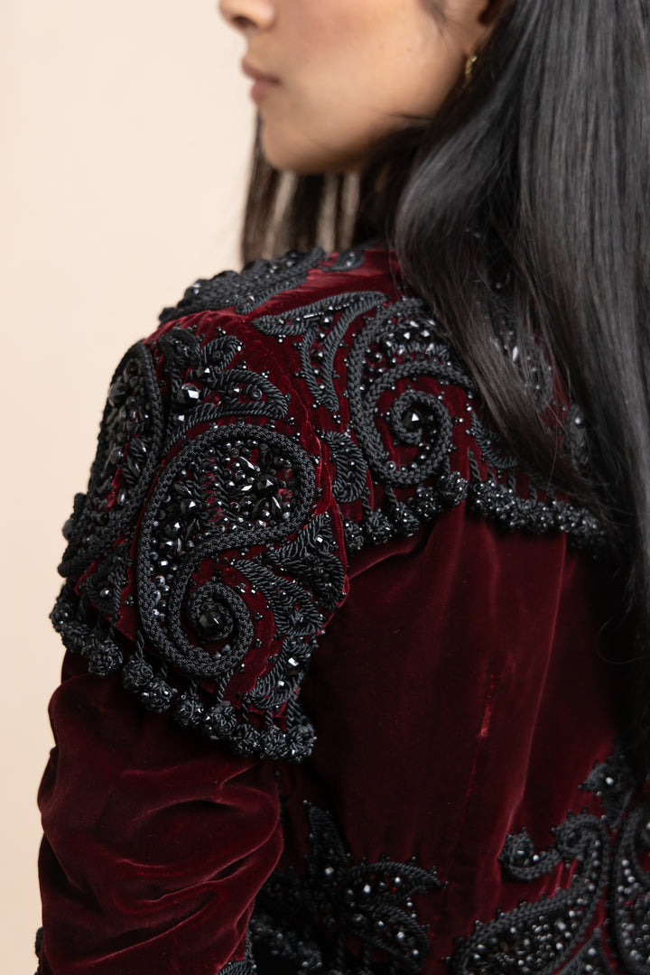 Cristóbal Balenciaga Burgundy Silk Velvet Embroidered Matador Jacket (AW 1946)