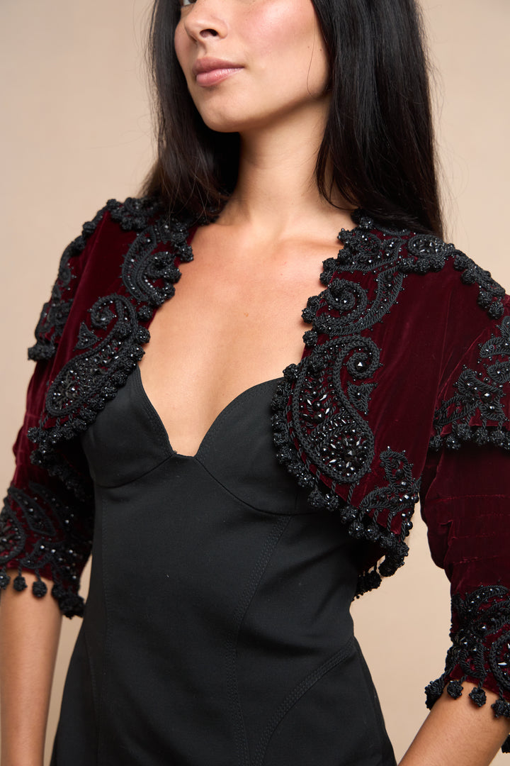 Cristóbal Balenciaga Burgundy Silk Velvet Embroidered Matador Jacket (AW 1946)