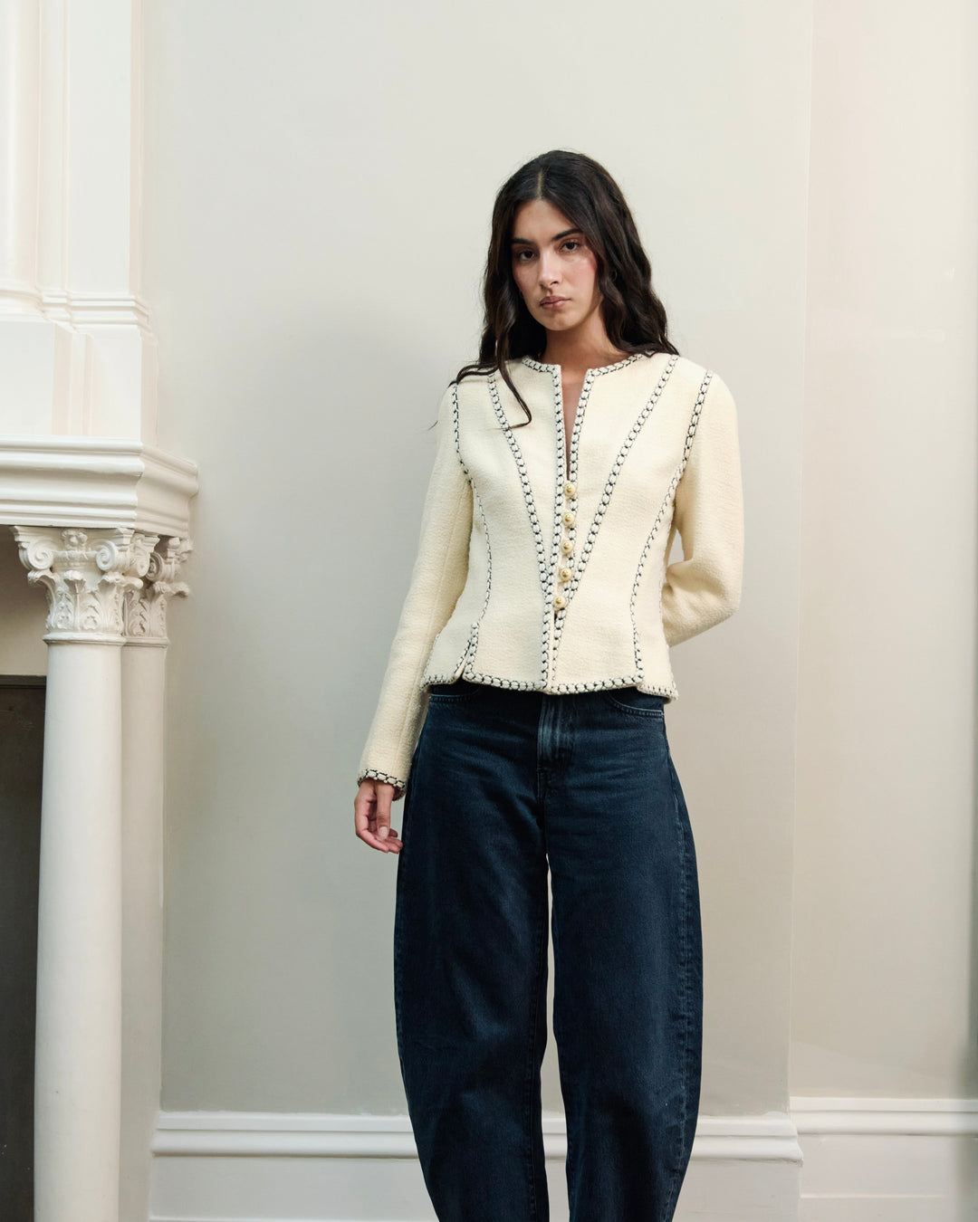 Chanel Cream Bouclé Corset-Trim Jacket by Karl Lagerfeld (AW 1993)