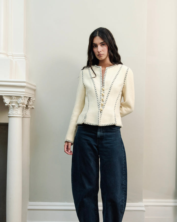 Chanel Cream Bouclé Corset-Trim Jacket by Karl Lagerfeld (AW 1993)