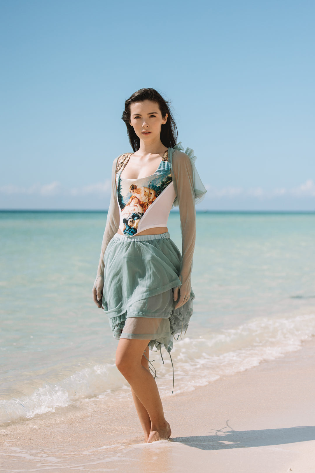 Comme des Garçons Seafoam Green Skirt and Stole Ensemble by Rei  Kawakubo (AW 1990)
