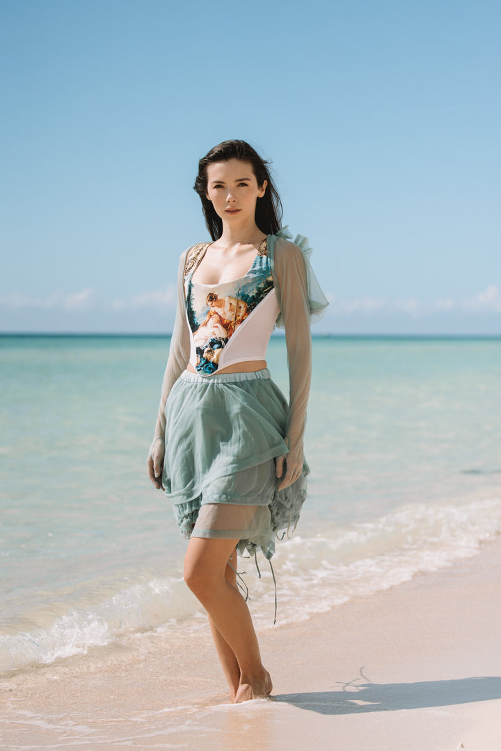Comme des Garçons Seafoam Green Skirt and Stole Ensemble by Rei  Kawakubo (AW 1990)