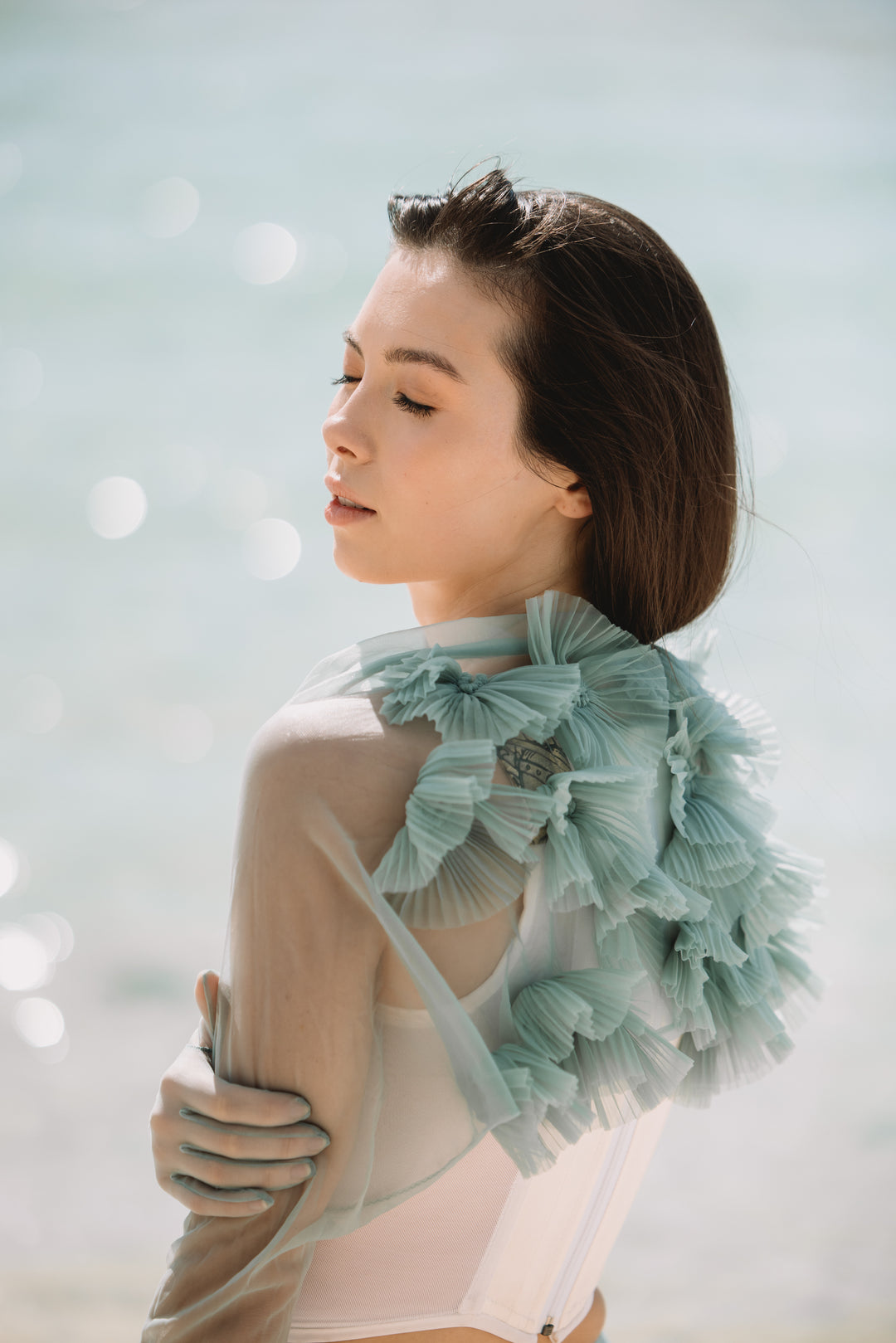Comme des Garçons Seafoam Green Skirt and Stole Ensemble by Rei  Kawakubo (AW 1990)