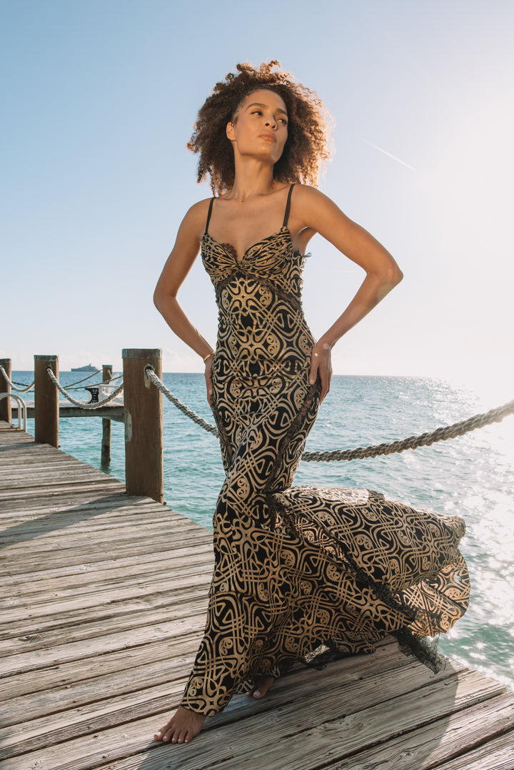 Roberto Cavalli Black & Gold Gown (c. 2000s)