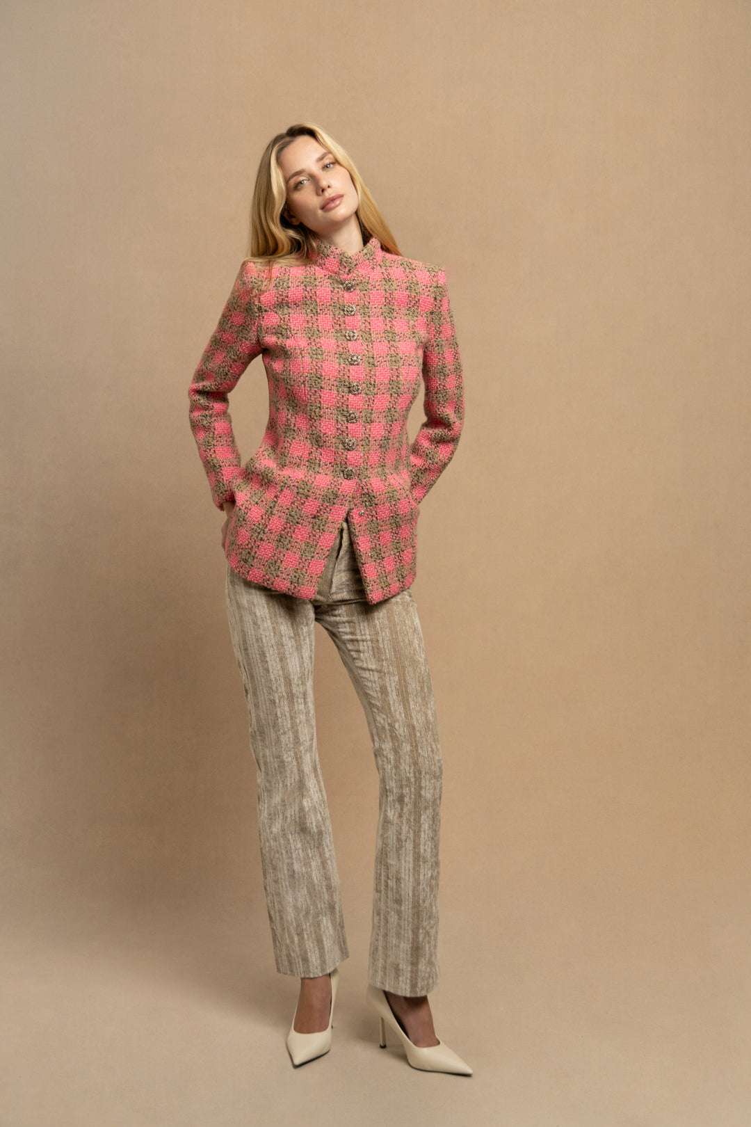 Chanel Pink and Beige Tweed Jacket by Virginie Viard (AW 2022)