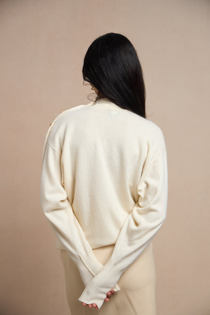 Chanel Cream Cashmere Mock Neck Jumper by Karl Lagerfeld (c. 1990s)