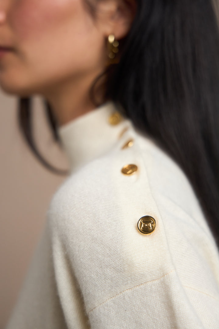 Chanel Cream Cashmere Mock Neck Jumper by Karl Lagerfeld (c. 1990s)