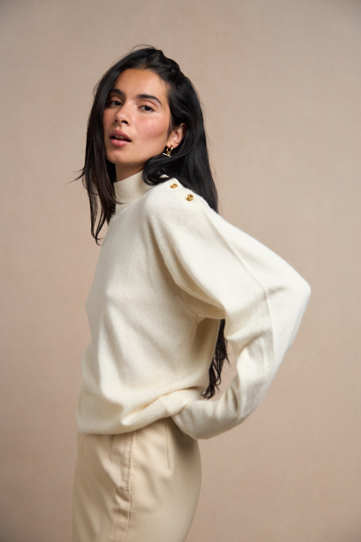 Chanel Cream Cashmere Mock Neck Jumper by Karl Lagerfeld (c. 1990s)