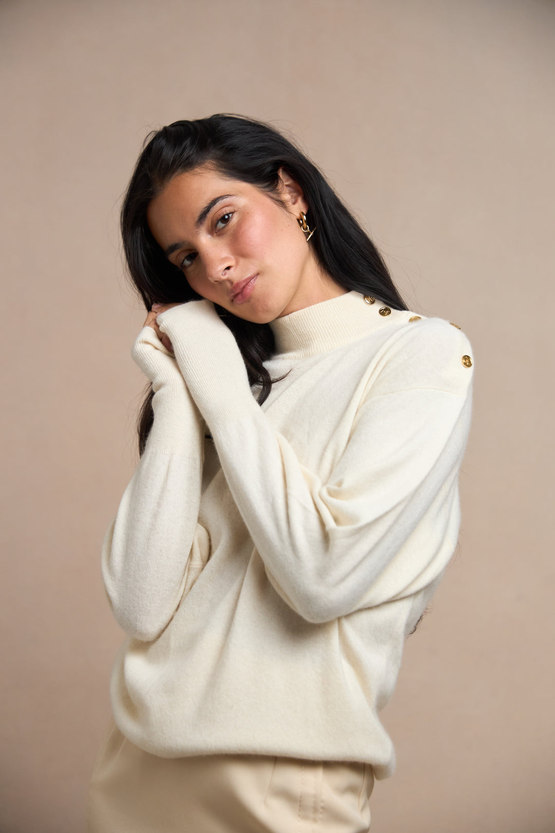 Chanel Cream Cashmere Mock Neck Jumper by Karl Lagerfeld (c. 1990s)