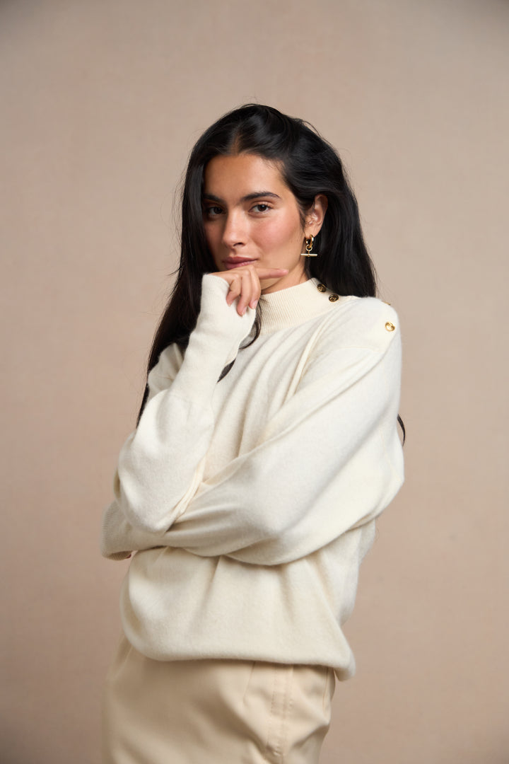 Chanel Cream Cashmere Mock Neck Jumper by Karl Lagerfeld (c. 1990s)