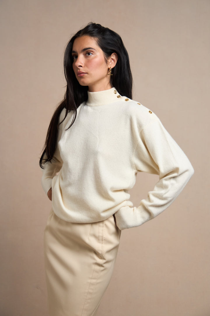 Chanel Cream Cashmere Mock Neck Jumper by Karl Lagerfeld (c. 1990s)