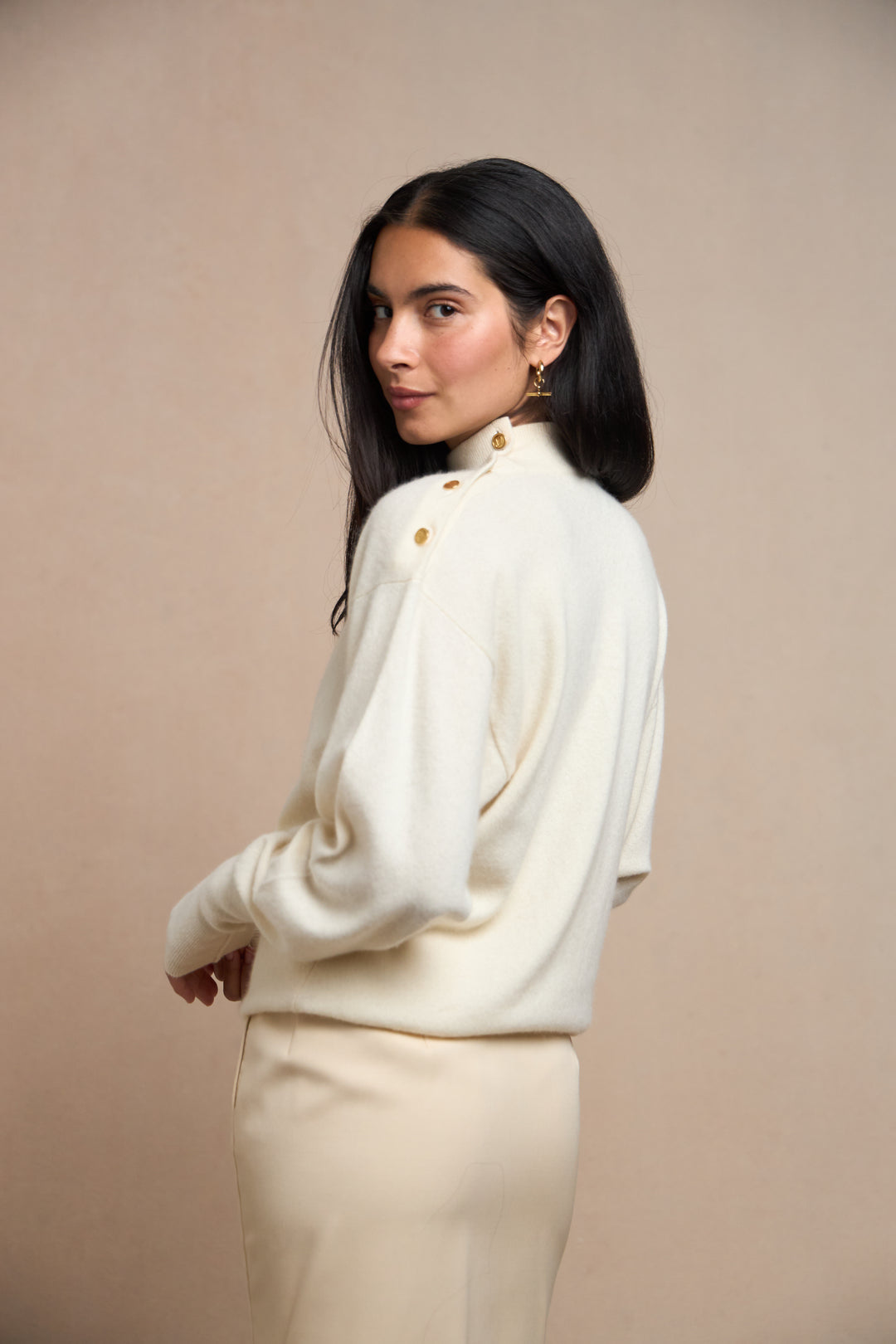 Chanel Cream Cashmere Mock Neck Jumper by Karl Lagerfeld (c. 1990s)