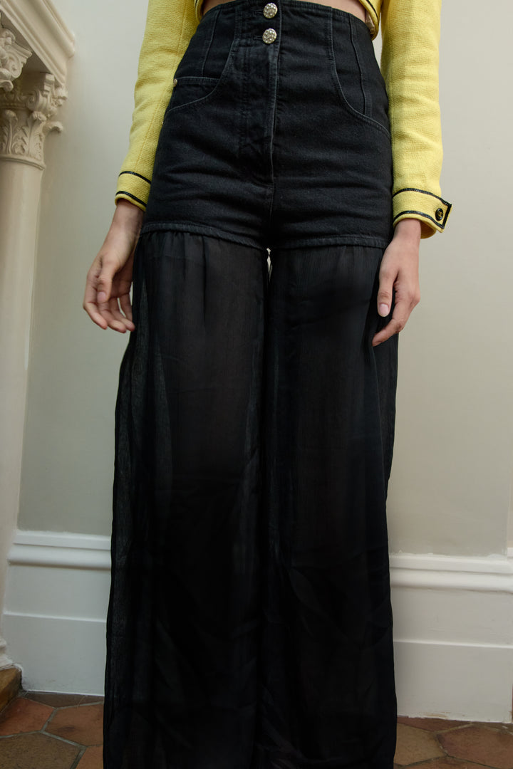 Chanel Black Denim & Mousseline Trousers by Virginie Viard (AW 2021)