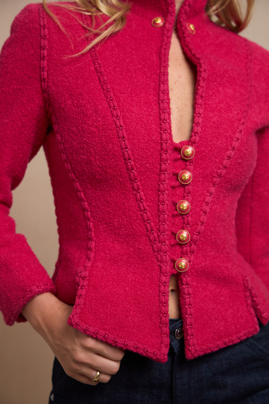 Chanel Fuschia Bouclé Corset-Trim Jacket by Karl Lagerfeld (AW 1993)