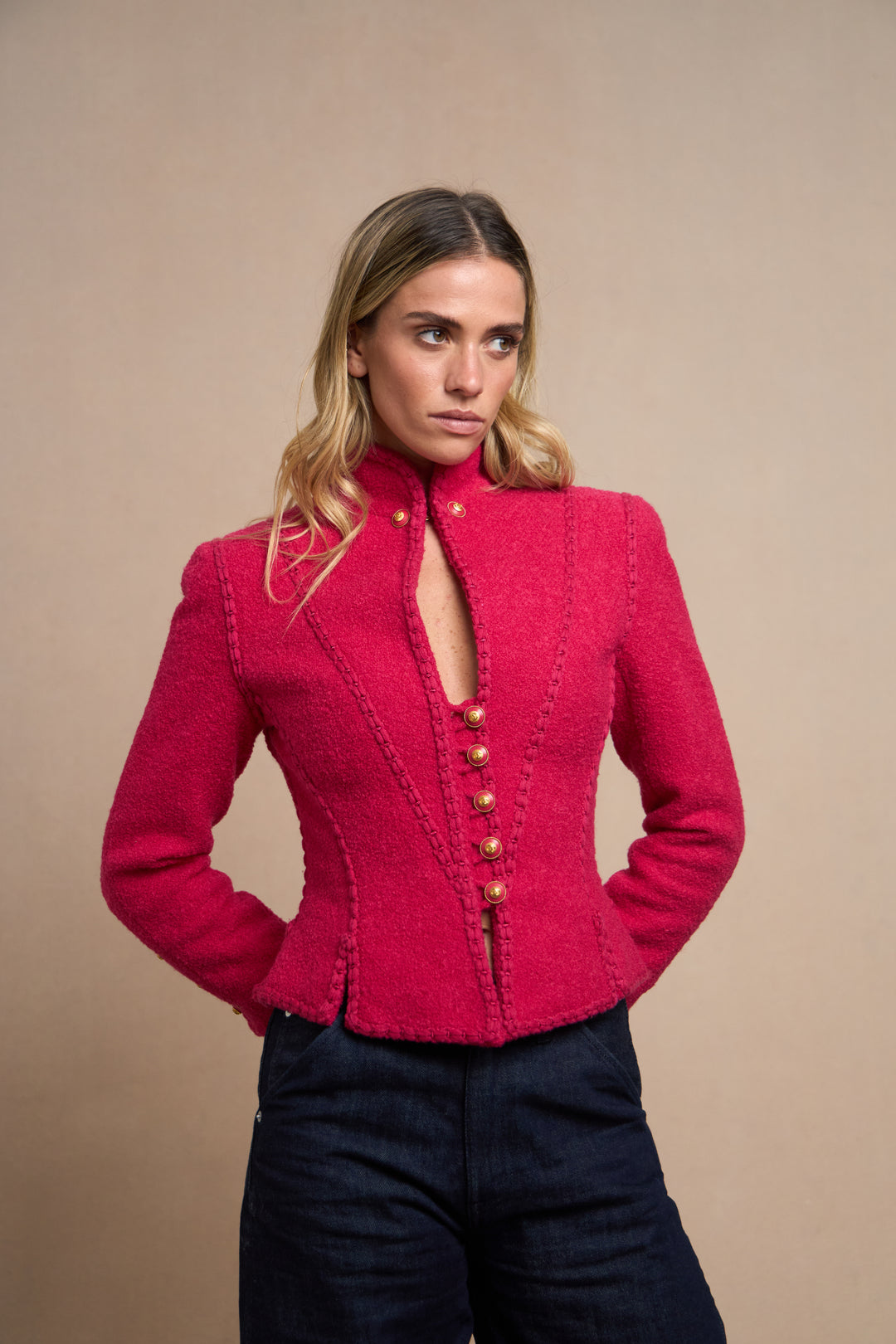 Chanel Fuschia Bouclé Corset-Trim Jacket by Karl Lagerfeld (AW 1993)