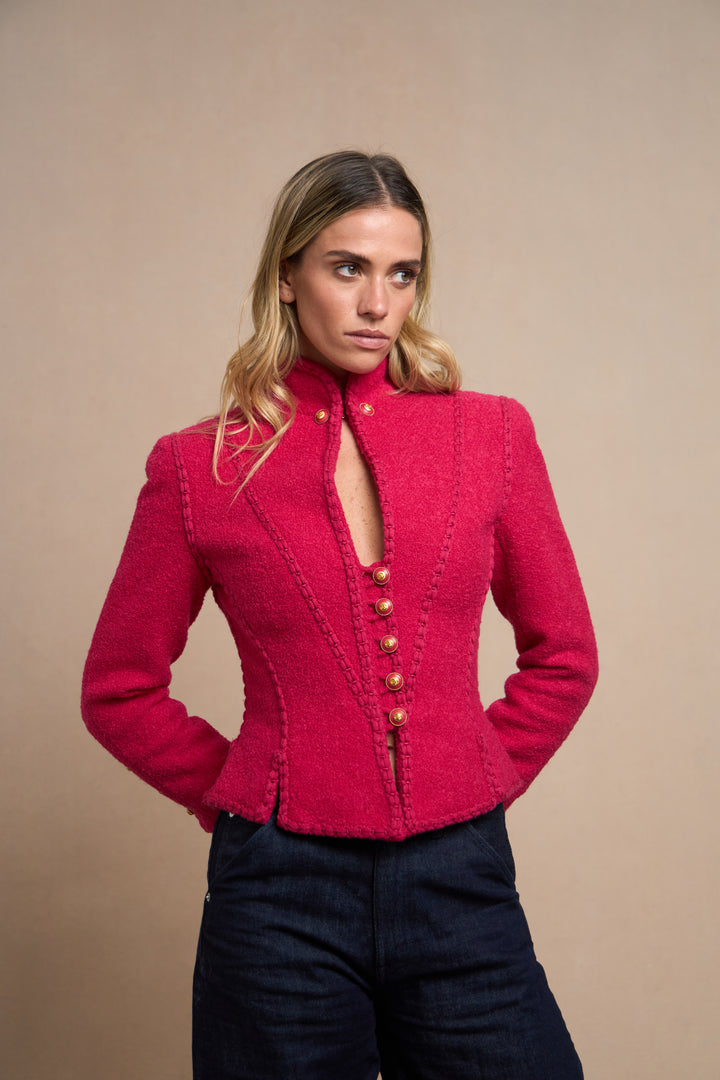 Chanel Fuschia Bouclé Corset-Trim Jacket by Karl Lagerfeld (AW 1993)
