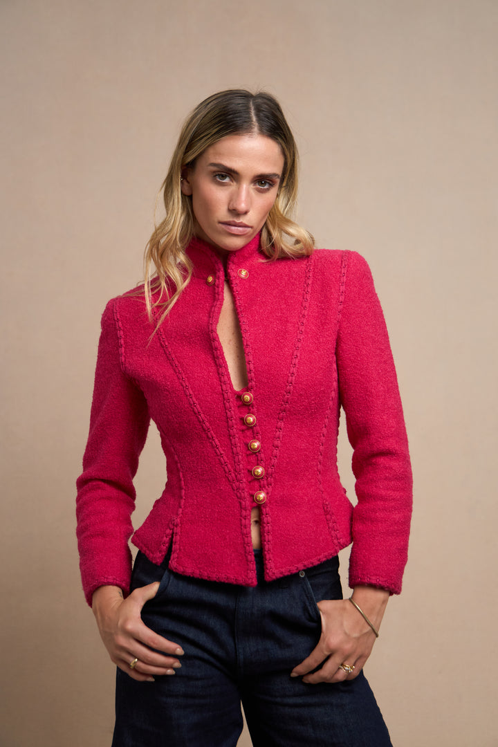 Chanel Fuschia Bouclé Corset-Trim Jacket by Karl Lagerfeld (AW 1993)