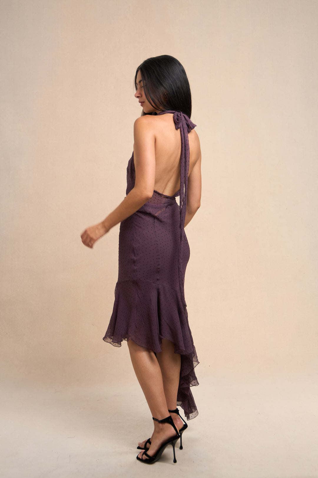 Christian Dior Aubergine Woven Dot Chiffon Dress by John Galliano (AW 2000)