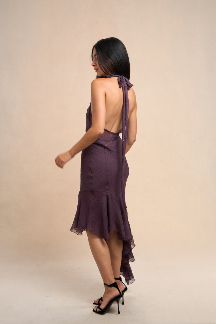 Christian Dior Aubergine Woven Dot Chiffon Dress by John Galliano (AW 2000)