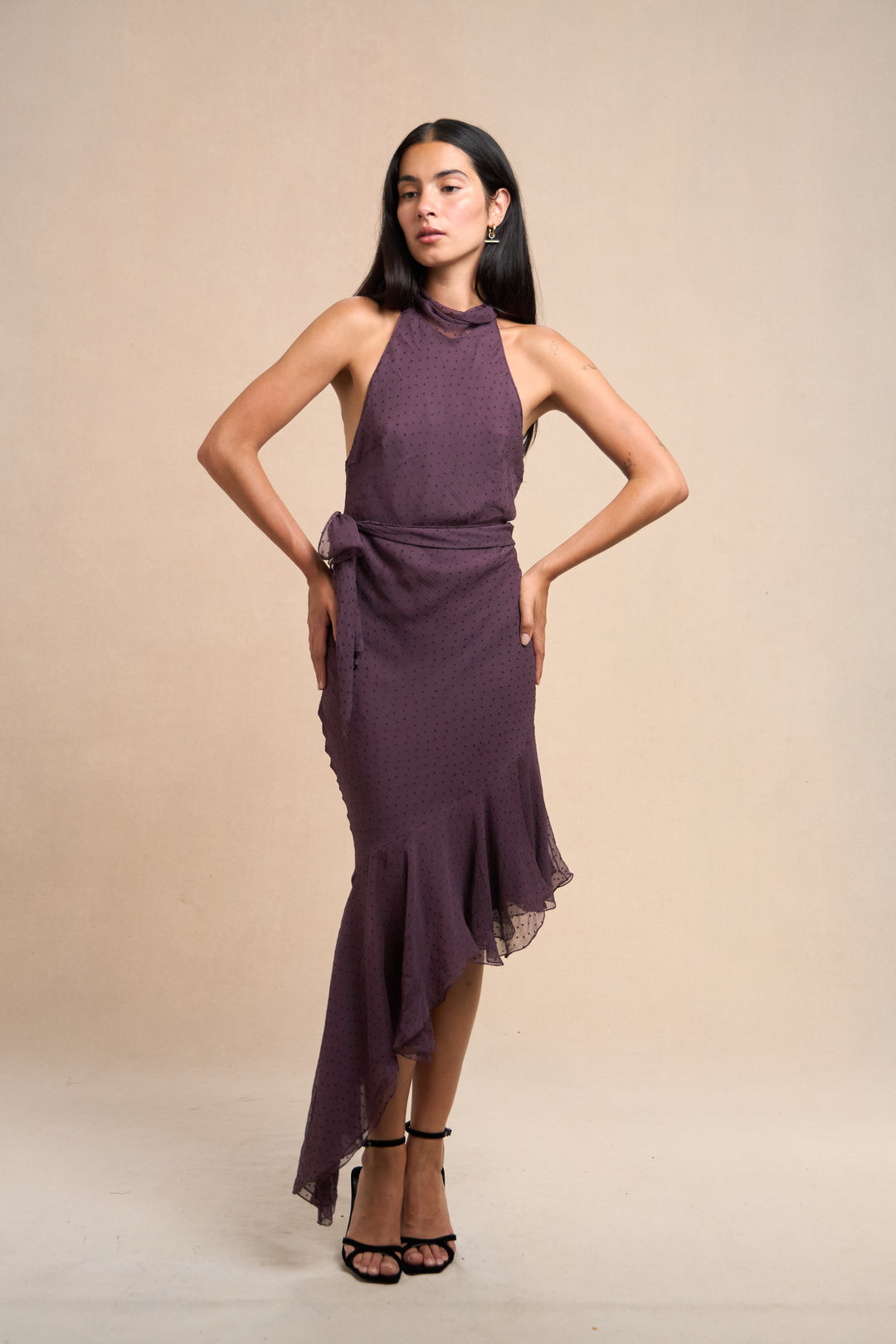 Christian Dior Aubergine Woven Dot Chiffon Dress by John Galliano (AW 2000)
