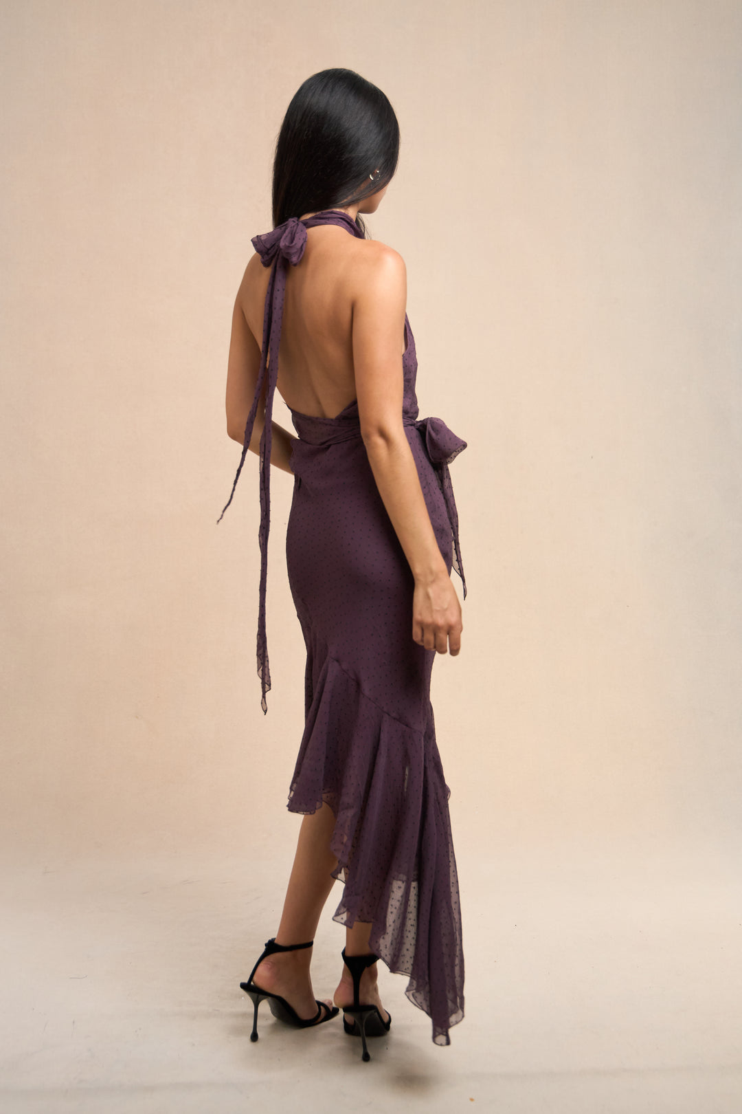 Christian Dior Aubergine Woven Dot Chiffon Dress by John Galliano (AW 2000)