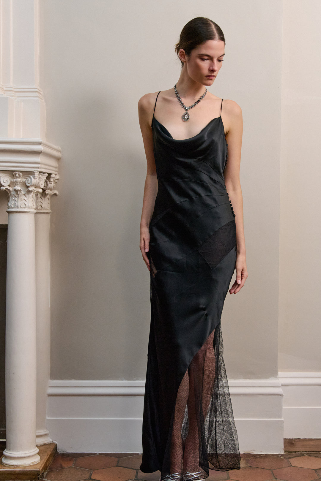 A Christian Dior Bias-cut Black Lace and Satin Dress by John Galliano (c. 2001)