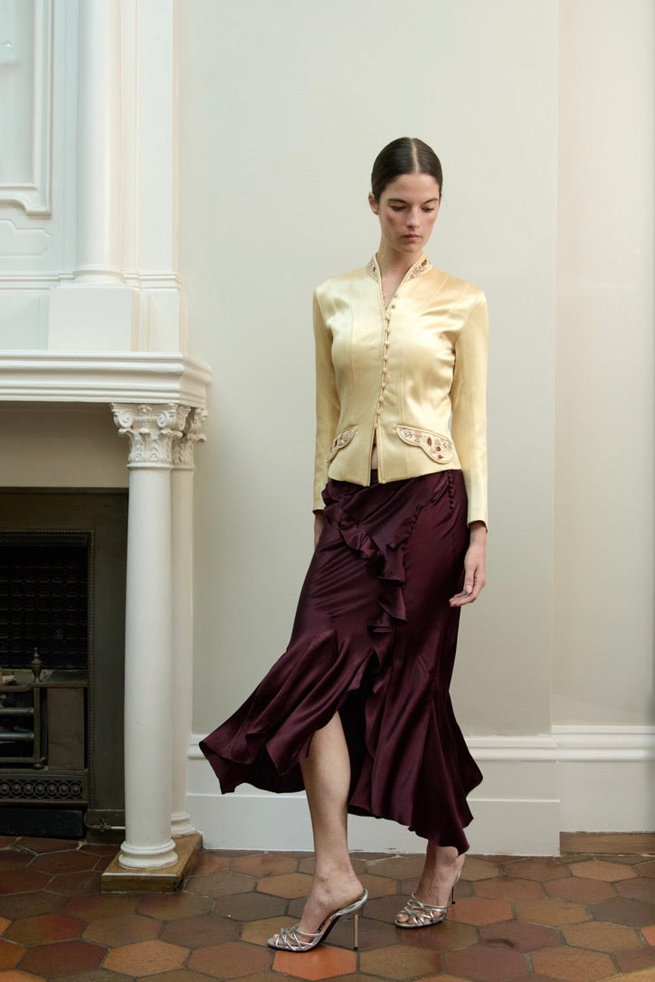 Christian Dior by John Galliano Burgundy Ruffled Satin Skirt (AW 2004)