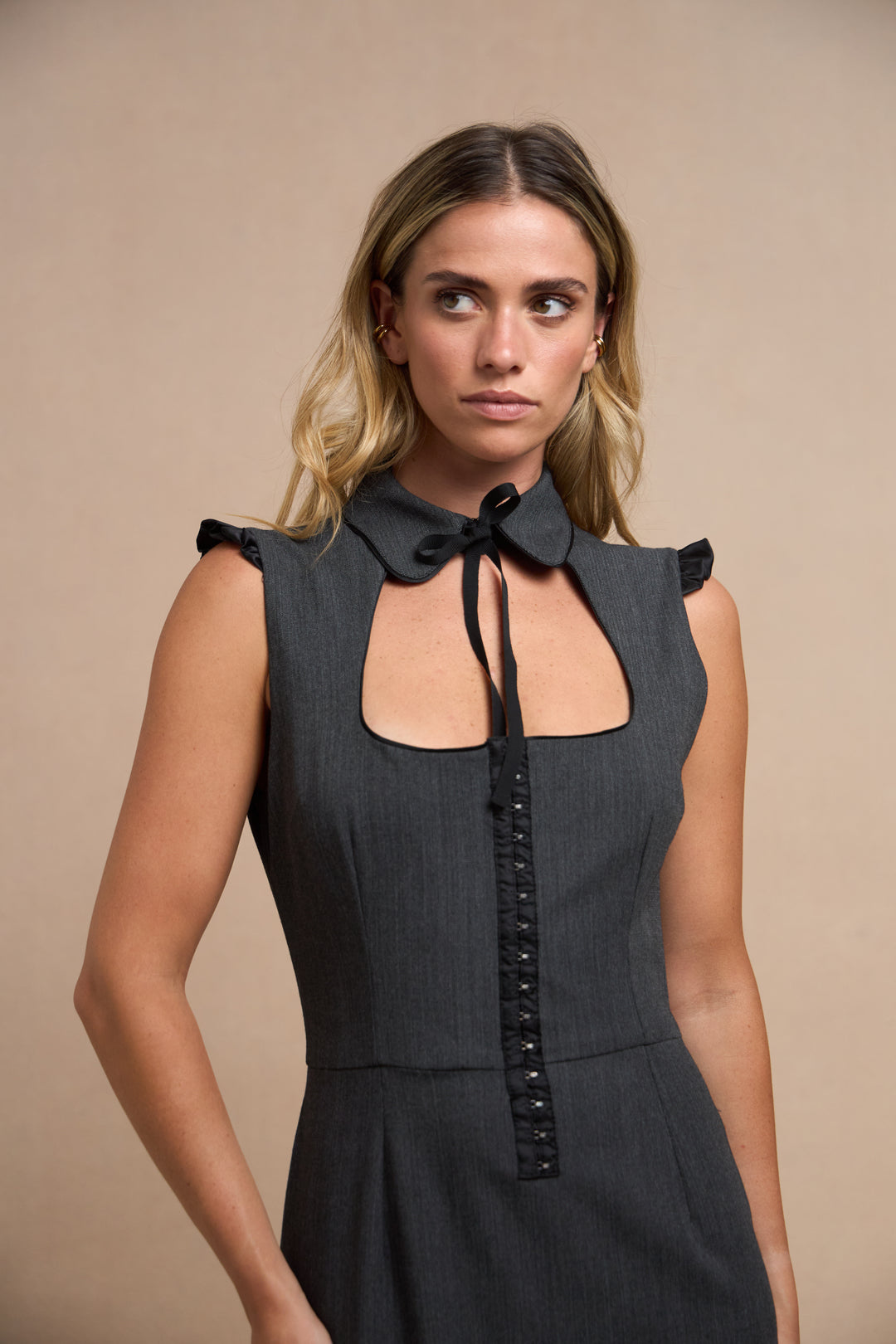 Dolce & Gabbana Grey Herringbone Midi Dress (c. 2007)