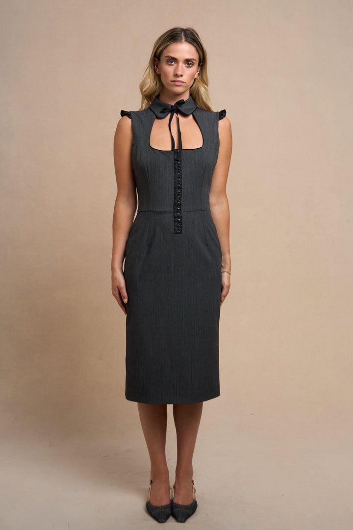 Dolce & Gabbana Grey Herringbone Midi Dress (c. 2007)