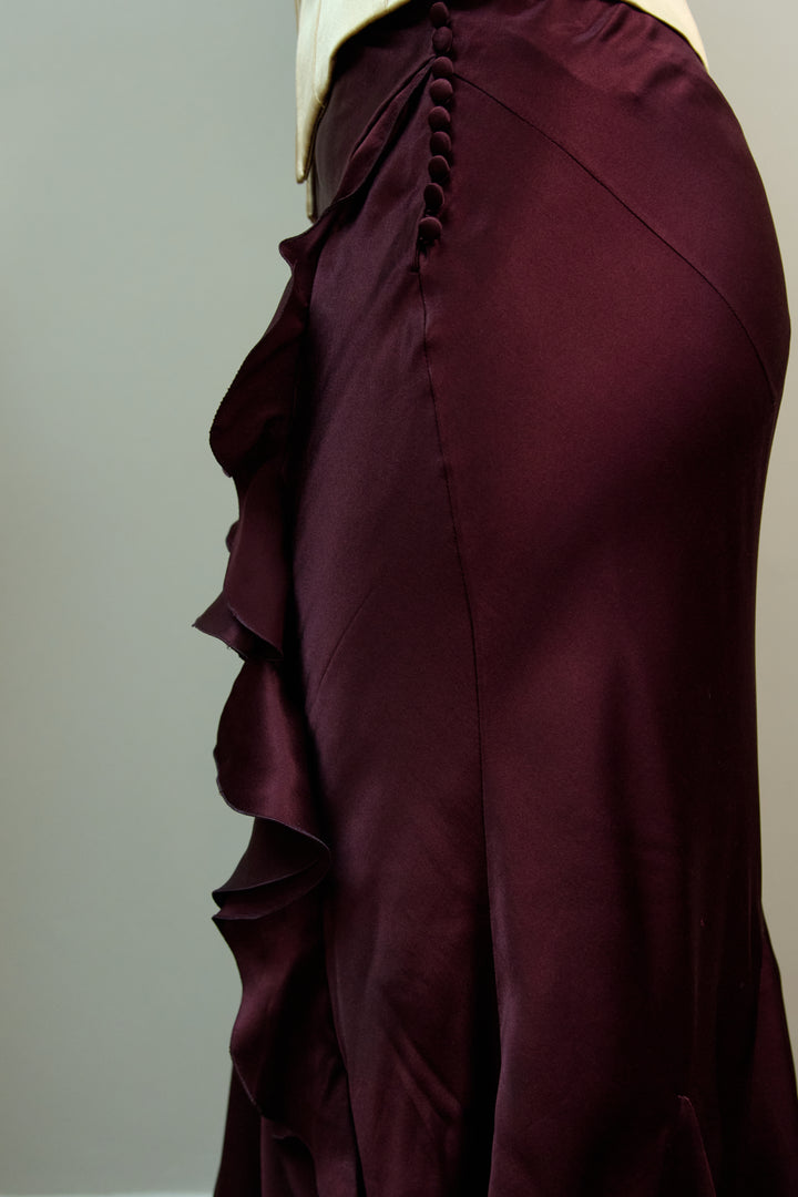 Christian Dior by John Galliano Burgundy Ruffled Satin Skirt (AW 2004)