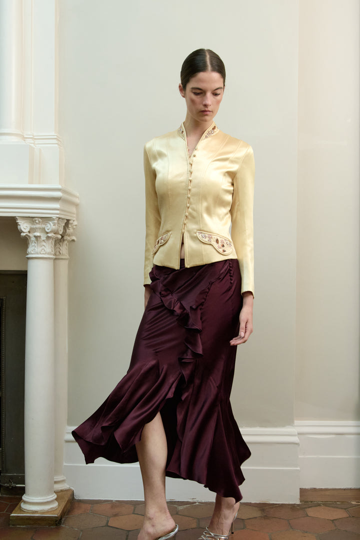 Christian Dior by John Galliano Burgundy Ruffled Satin Skirt (AW 2004)
