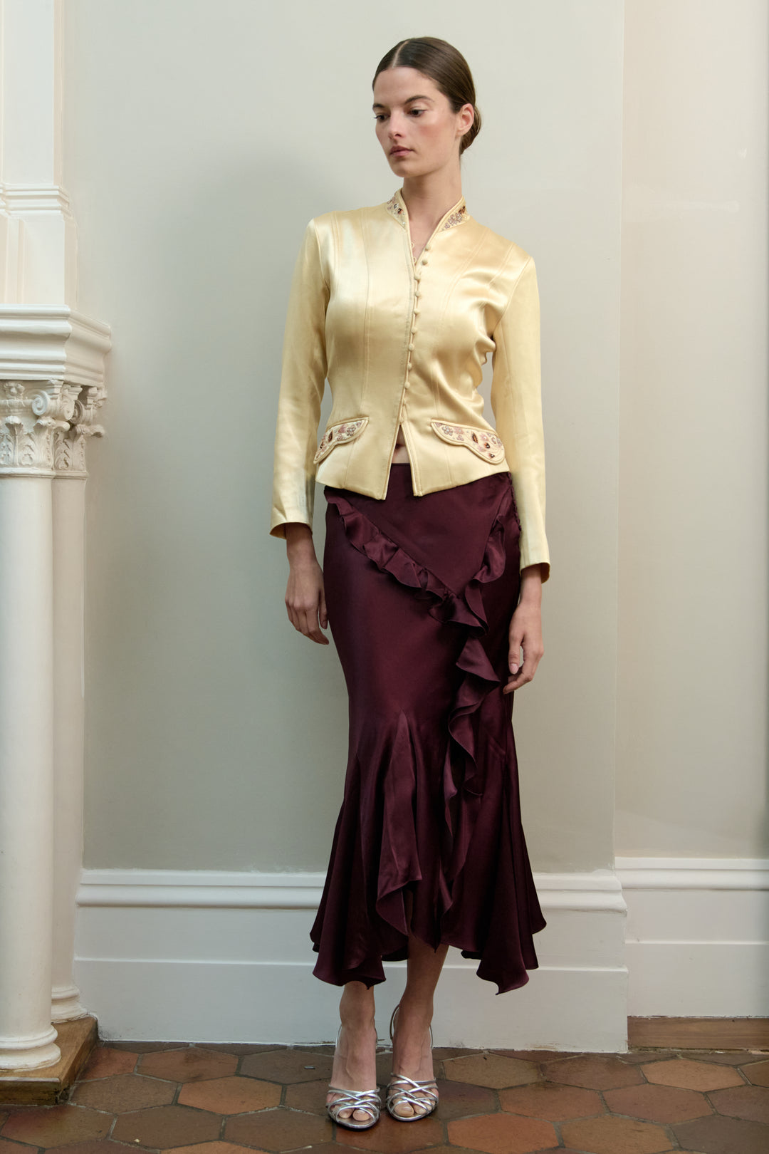 Christian Dior by John Galliano Burgundy Ruffled Satin Skirt (AW 2004)