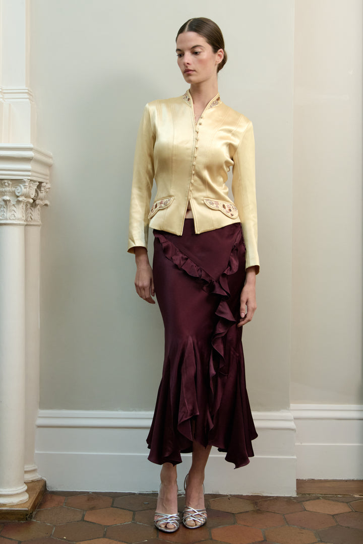Christian Dior by John Galliano Burgundy Ruffled Satin Skirt (AW 2004)