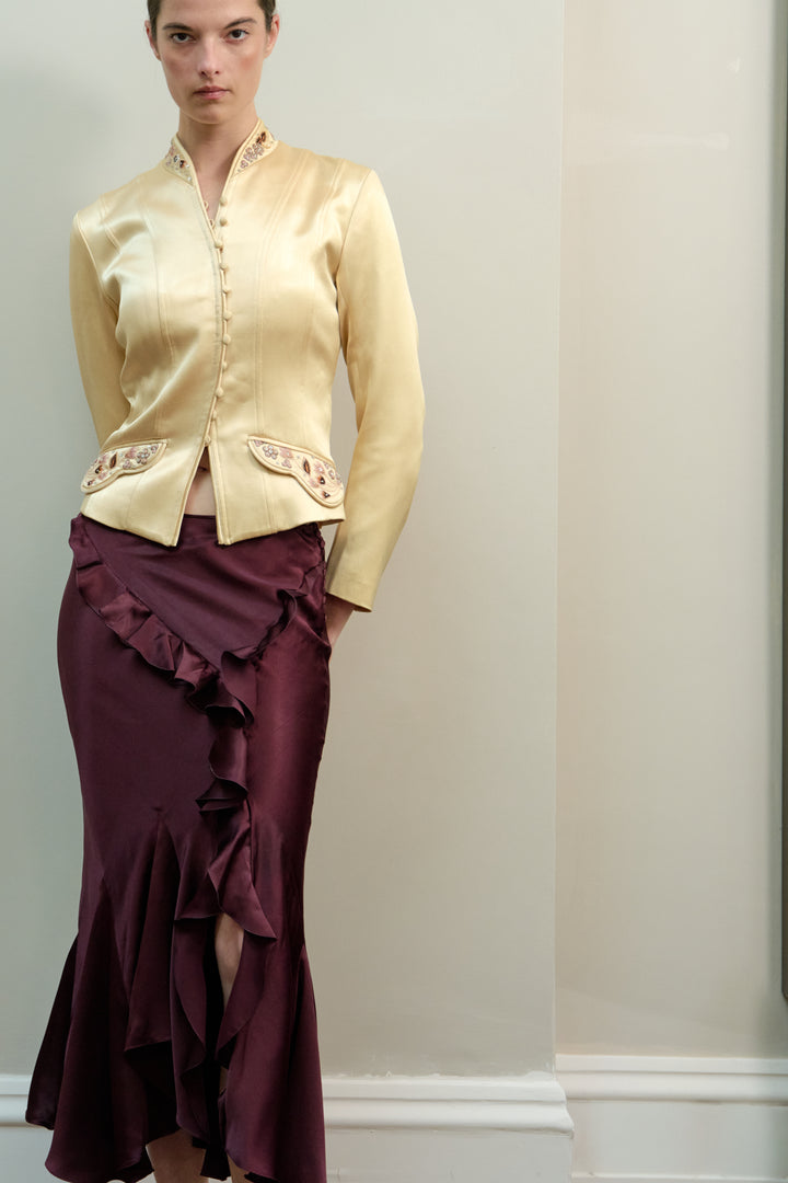 Christian Dior by John Galliano Burgundy Ruffled Satin Skirt (AW 2004)