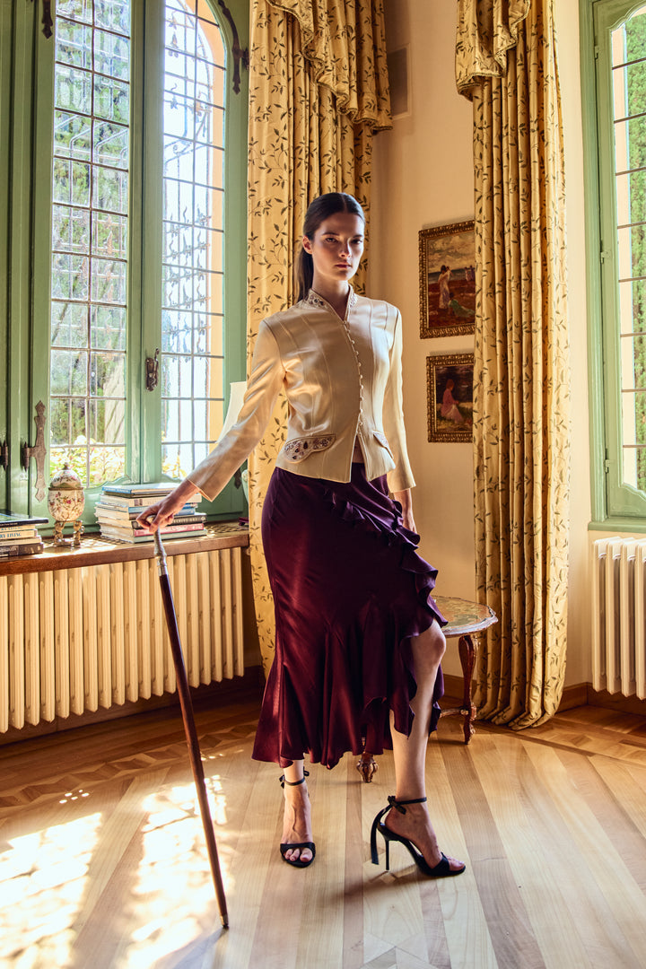 Christian Dior by John Galliano Burgundy Ruffled Satin Skirt (AW 2004)