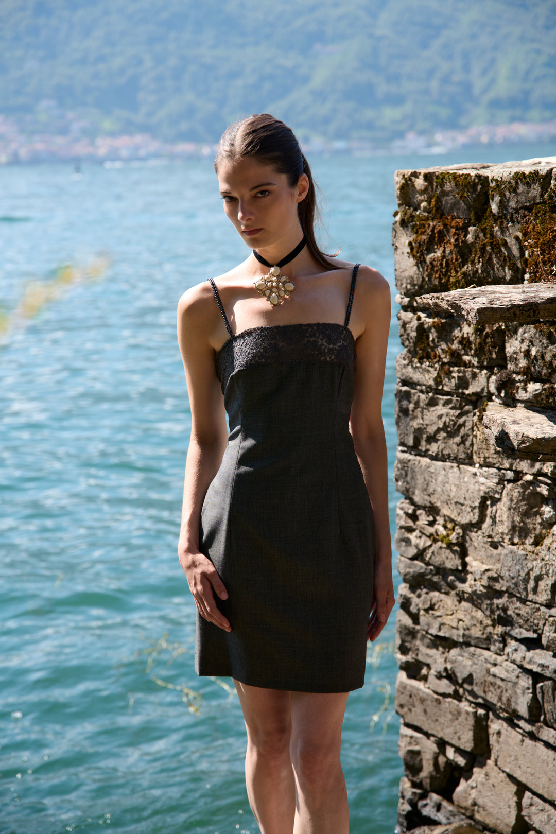 Christian Dior Grey Wool Lace Trimmed Mini Dress by John Galliano (AW 1997)