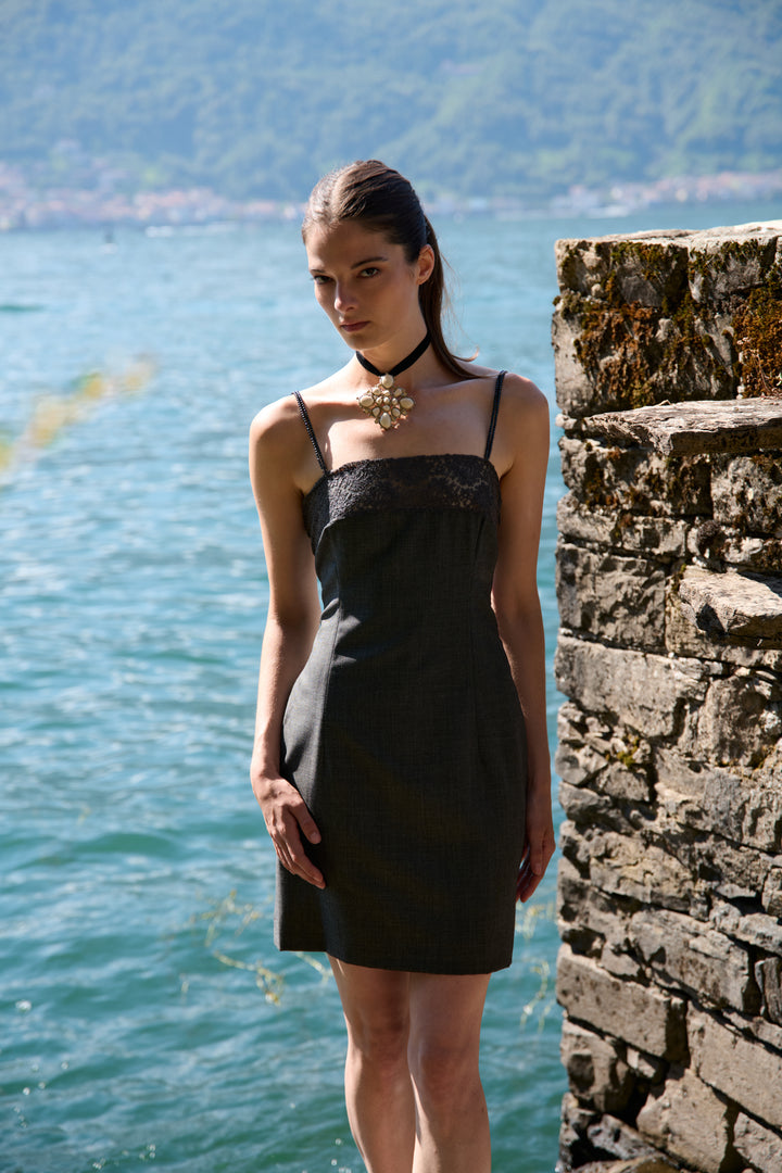 Christian Dior Grey Wool Lace Trimmed Mini Dress by John Galliano (AW 1997)