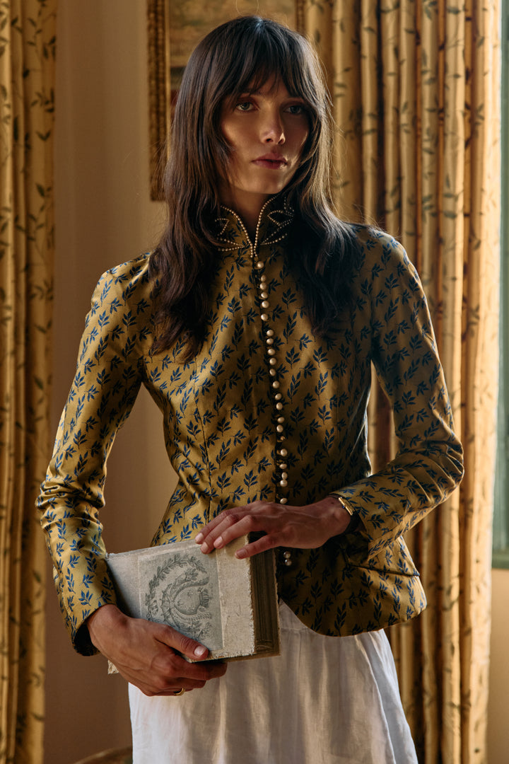 Christian Dior Gold Jacquard Pearl-Trim Evening Jacket by John Galliano (AW 1997)