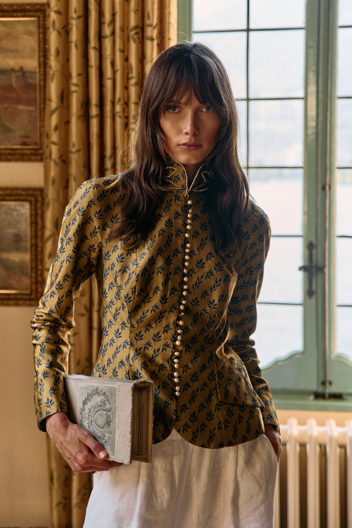 Christian Dior Gold Jacquard Pearl-Trim Evening Jacket by John Galliano (AW 1997)