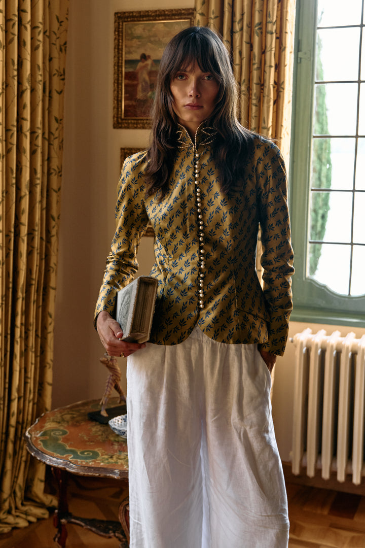Christian Dior Gold Jacquard Pearl-Trim Evening Jacket by John Galliano (AW 1997)