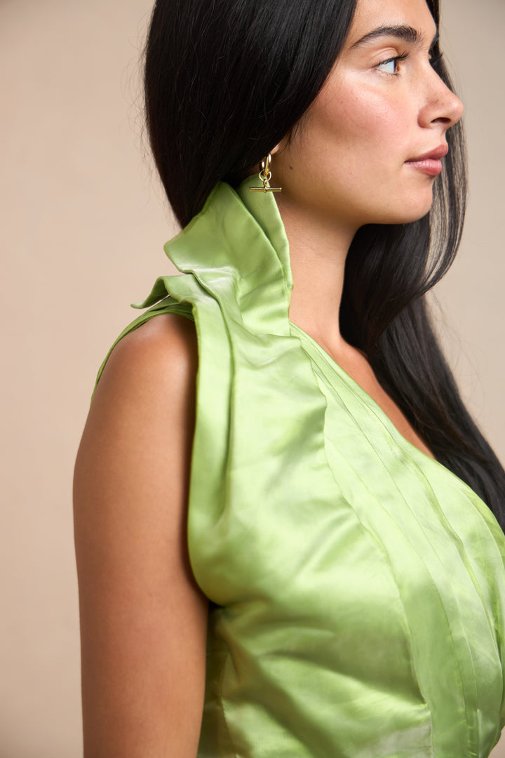 Green Liquid Silk One Shoulder Cocktail Dress by Raf Simons (SS 2013)