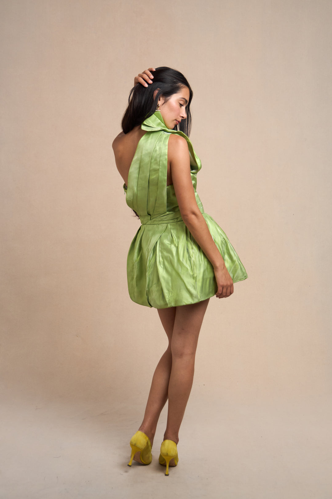 Green Liquid Silk One Shoulder Cocktail Dress by Raf Simons (SS 2013)
